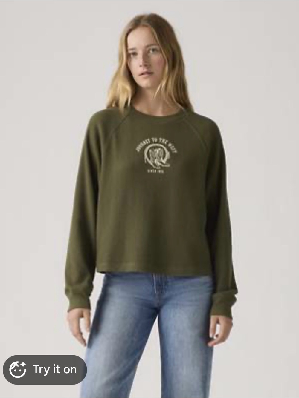 Levi's Olive Green Long Sleeve Waffle Knit Crewneck